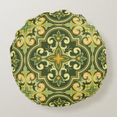 美しいオリーブと黄色のアズレホスカスタムト、写真 ラウンドクッション (裏面)