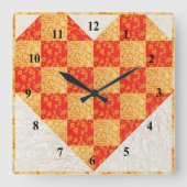 美しいオレンジによってキルトにされる一見 スクエア壁時計 (正面)