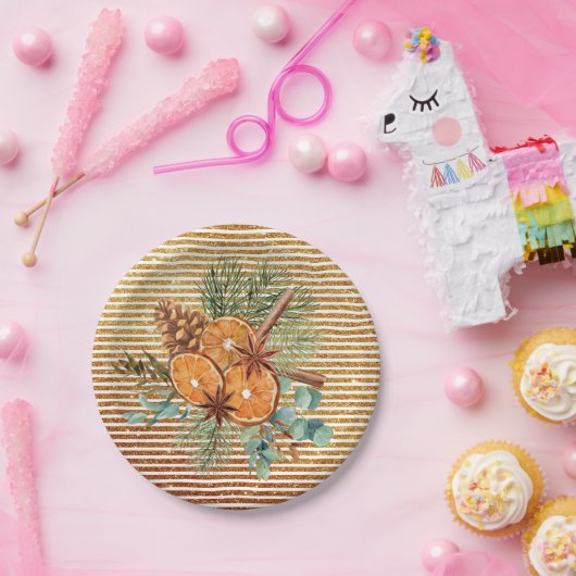 美しいオレンジのスライス松の花束クリスマス ペーパープレート (パーティー)