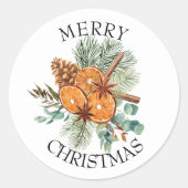 美しいオレンジのスライス松の花束クリスマス ラウンドシール (正面)