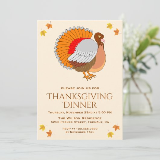 美しいオレンジターキーサンクスギビングディナーパーティー 招待状 (スタンド正面)