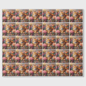 美しいオレンジ色のタビー猫と花 ラッピングペーパー (フラット)