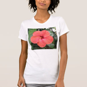 美しいオレンジ色のハイビスカスフラワーレディースTシャツ Tシャツ