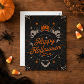 美しいオレンジ色のハッピーハロウィン ポストカード