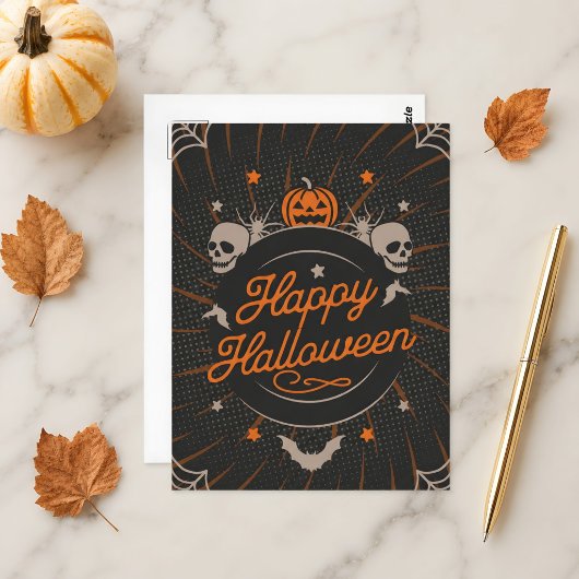 美しいオレンジ色のハッピーハロウィン ポストカード