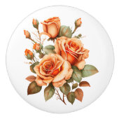 美しいオレンジ色のバラの茎 セラミックノブ (正面)