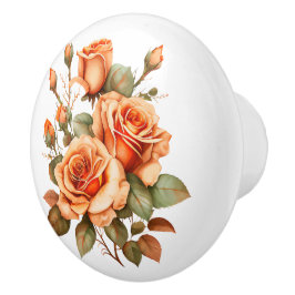 美しいオレンジ色のバラの茎 セラミックノブ