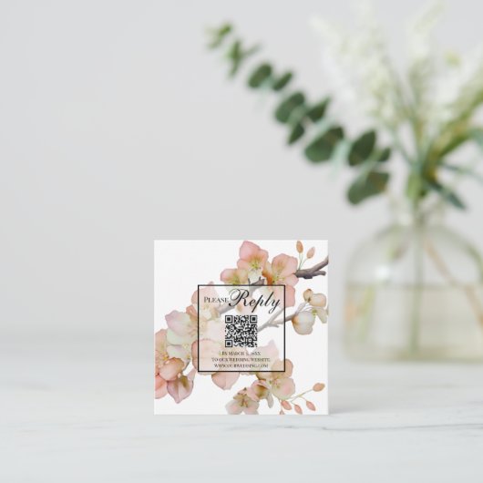 美しいオレンジ色のフローラの水色の花RSVP エンクロージャーカード (スタンド正面)