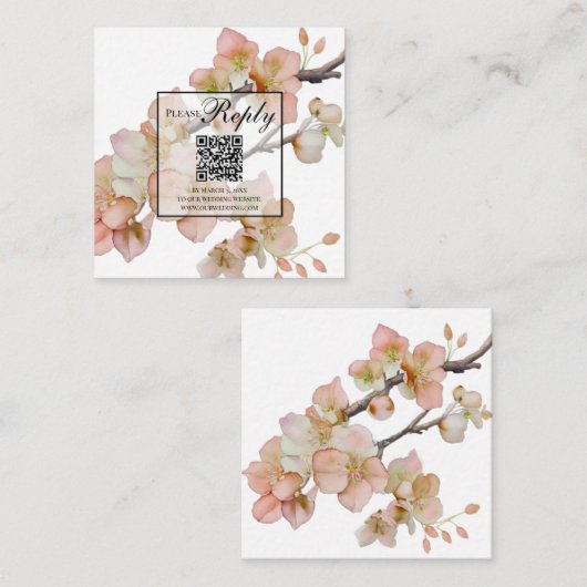 美しいオレンジ色のフローラの水色の花RSVP エンクロージャーカード (正面/裏面)