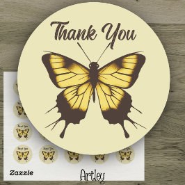 美しいオレンジ色のミニマリストバタフライサンキュー ラウンドシール