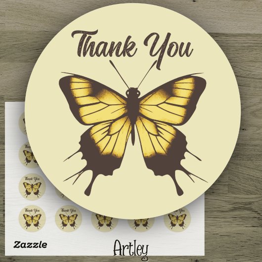 美しいオレンジ色のミニマリストバタフライサンキュー ラウンドシール