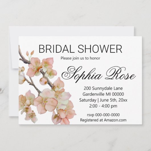 美しいオレンジ色の水色フローラブライダルシャワー 招待状 (正面)