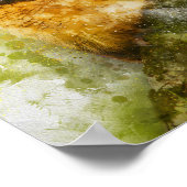 美しいオレンジ色の目のフクロウの鳥の絵を描水色 ポスター (角)