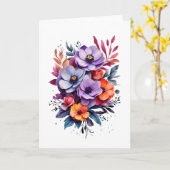 美しいオレンジ色の紫の青い花たちが咲き乱れている カード (黄色い花)