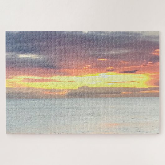 美しいオレンジ色の黄色い夕日の夏の空の海 ジグソーパズル (横)