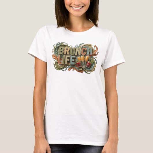 美しいオレンジ色のBRUNCH+LIFE Tシャツ (正面)