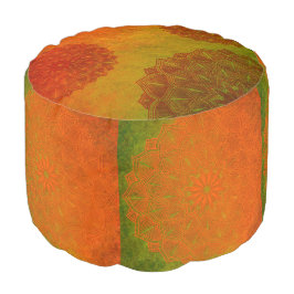 美しいオレンジ、緑と錆のマンダラプフ プーフ