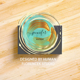 美しいオーガニックショップQRコードロゴアクア金ゴールド絵を描 スクエア名刺