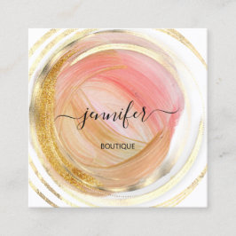 美しいオーガニックショップQRコードロゴバラ金ゴールド絵を描 スクエア名刺