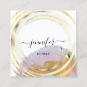 美しいオーガニックショップQRコードロゴピンク金ゴールド絵を描 スクエア名刺 (正面)