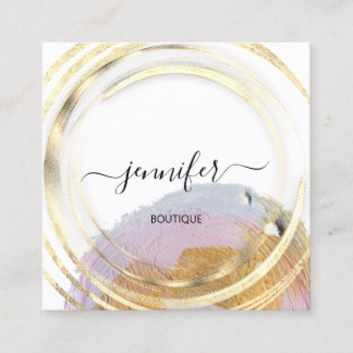 美しいオーガニックショップQRコードロゴピンク金ゴールド絵を描 スクエア名刺