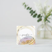 美しいオーガニックショップQRコードロゴピンク金ゴールド絵を描 スクエア名刺 (スタンド正面)