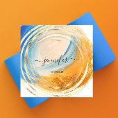 美しいオーガニックショップQRコードロゴブルー金ゴールド絵を描 スクエア名刺