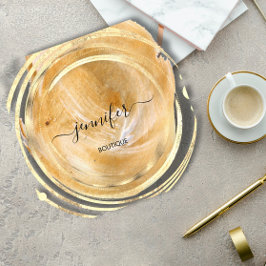 美しいオーガニックショップQRコードロゴホワイト金ゴールド絵を描 スクエア名刺