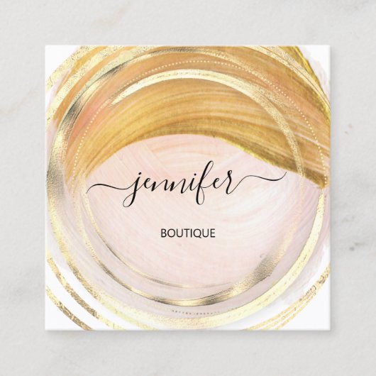 美しいオーガニックショップQRロゴソープピンク金ゴールドピンク スクエア名刺 (正面)