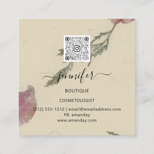 美しいオーガニックバイオショップハーブQRロゴソープナチュラル スクエア名刺 (裏面)