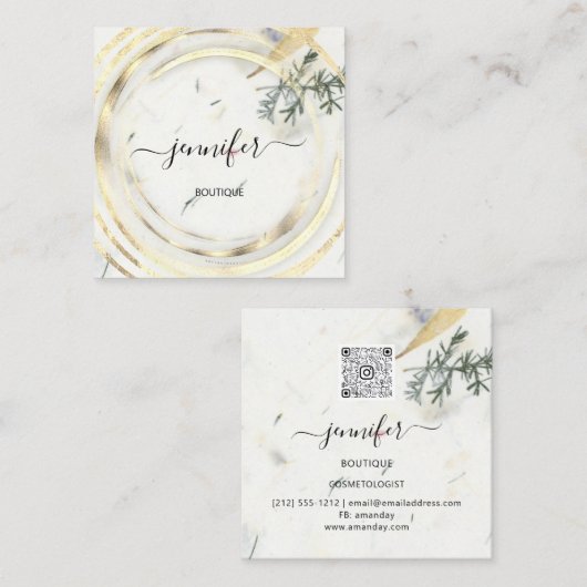 美しいオーガニックバイオショップハーブQRCodeロゴソープ体 スクエア名刺 (正面/裏面)