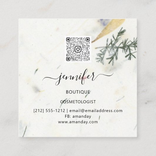美しいオーガニックバイオショップハーブQRCodeロゴソープ体 スクエア名刺 (裏面)