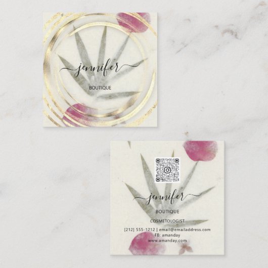 美しいオーガニックバイオショップ金ゴールドQRコードロゴ石鹸 スクエア名刺 (正面/裏面)