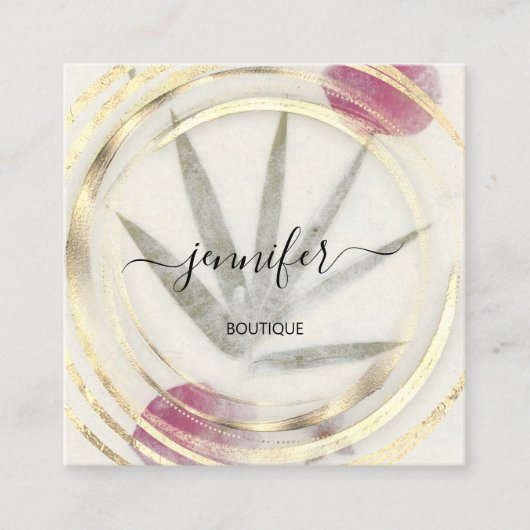 美しいオーガニックバイオショップ金ゴールドQRコードロゴ石鹸 スクエア名刺 (正面)