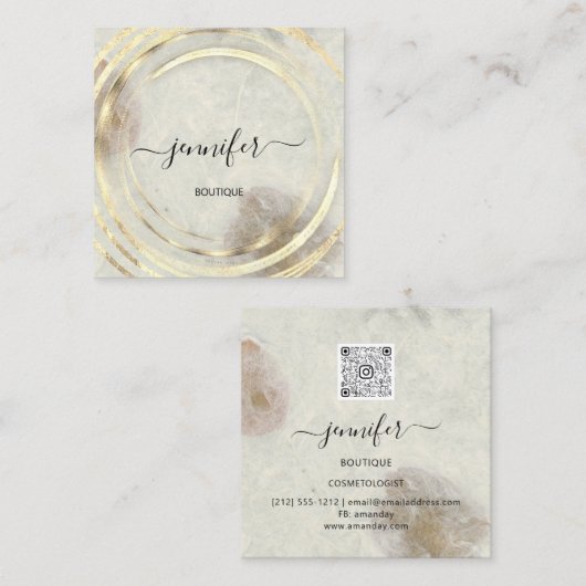 美しいオーガニックバイオショップ金ゴールドQRコードロゴ スクエア名刺 (正面/裏面)