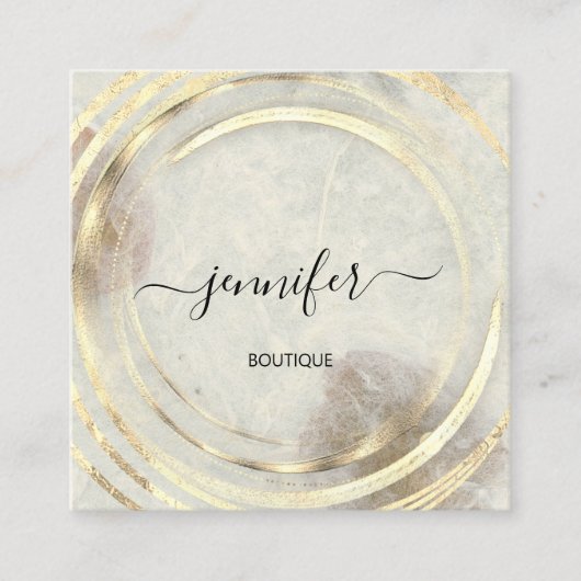 美しいオーガニックバイオショップ金ゴールドQRコードロゴ スクエア名刺 (正面)