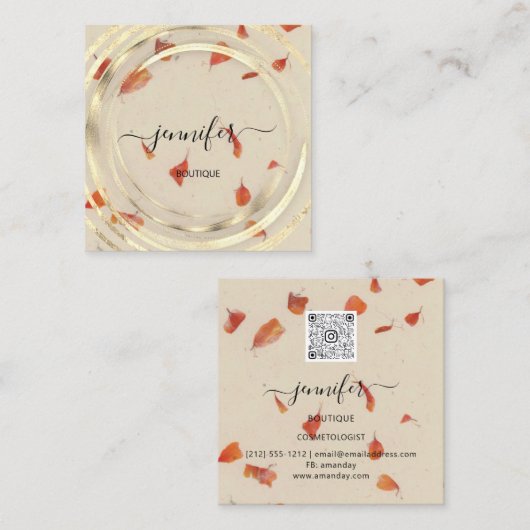 美しいオーガニックバイオショップ金ゴールドQRCodeロゴ石鹸体 スクエア名刺 (正面/裏面)
