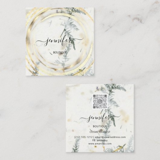 美しいオーガニックバイオショップ金ゴールドQRCodeロゴ石鹸 スクエア名刺 (正面/裏面)