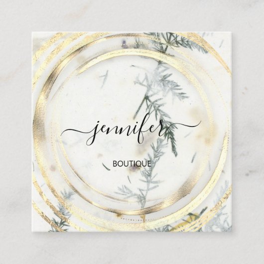 美しいオーガニックバイオショップ金ゴールドQRCodeロゴ石鹸 スクエア名刺 (正面)