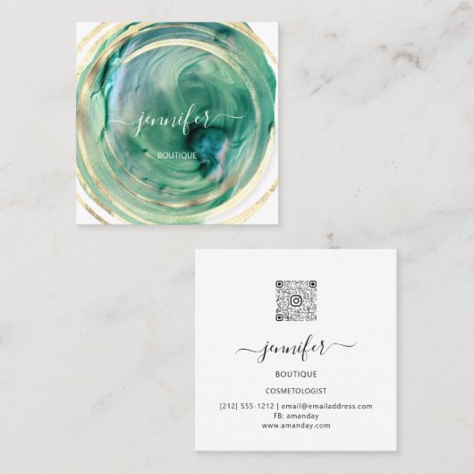 美しいオーガニックバイオショップQRロゴソープグリーンホワイト スクエア名刺 (正面/裏面)