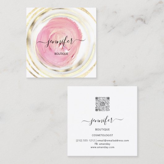 美しいオーガニックバイオショップQRロゴソープピンクホワイト スクエア名刺 (正面/裏面)