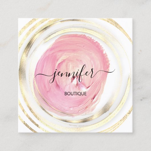 美しいオーガニックバイオショップQRロゴソープピンクホワイト スクエア名刺 (正面)