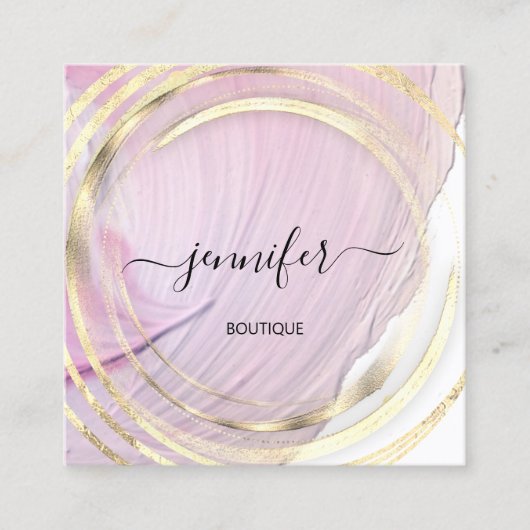 美しいオーガニックバイオショップQRロゴソープピンク金ゴールド スクエア名刺 (正面)