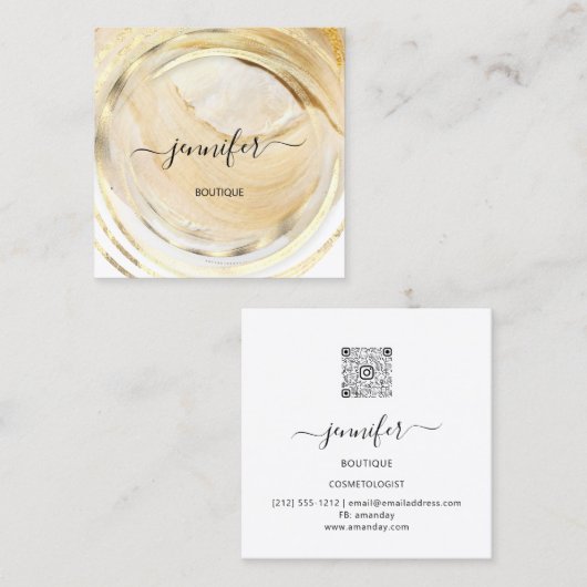美しいオーガニックバイオショップQRロゴ石鹸バーム金ゴールド スクエア名刺 (正面/裏面)