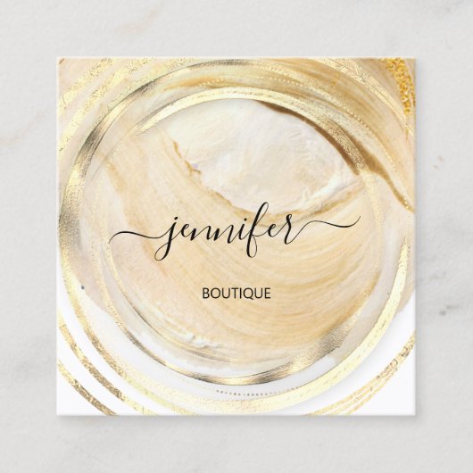 美しいオーガニックバイオショップQRロゴ石鹸バーム金ゴールド スクエア名刺 (正面)