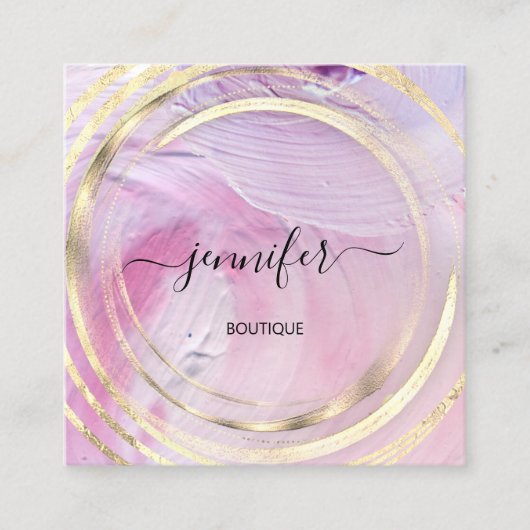 美しいオーガニックバイオショップQRロゴ石鹸ピンクローズ スクエア名刺 (正面)