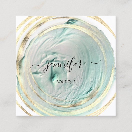 美しいオーガニックバイオショップQRロゴ石鹸ミントホワイト スクエア名刺 (正面)