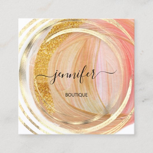 美しいオーガニックバイオショップQRロゴ石鹸赤面金ゴールド スクエア名刺 (正面)
