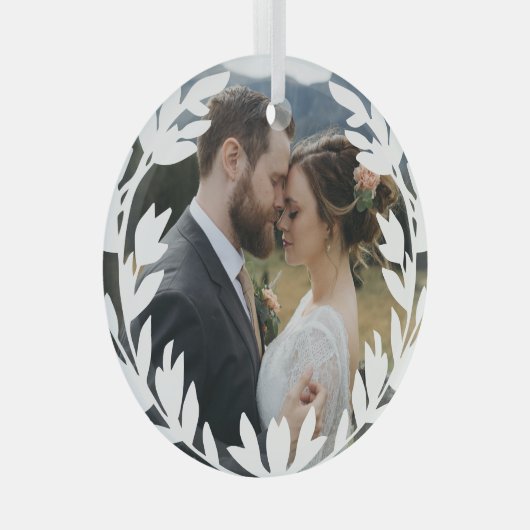 美しいオープンホワイトリース結婚追加の写真 ガラスオーナメント (正面右)