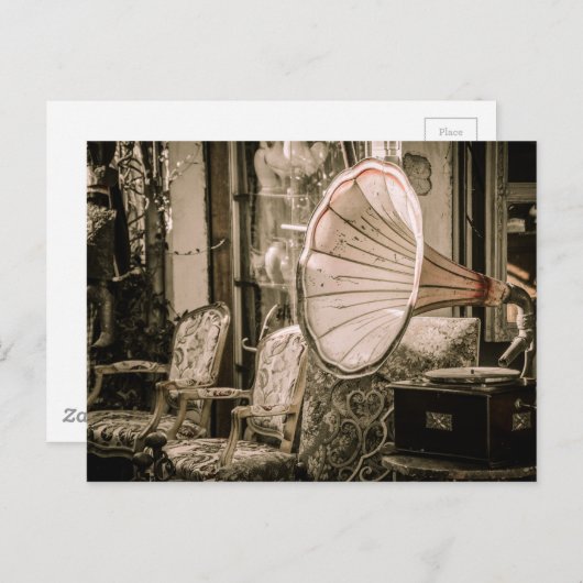 美しいオールドスタイルのアンティークフォノグラフ ポストカード (正面/裏面)